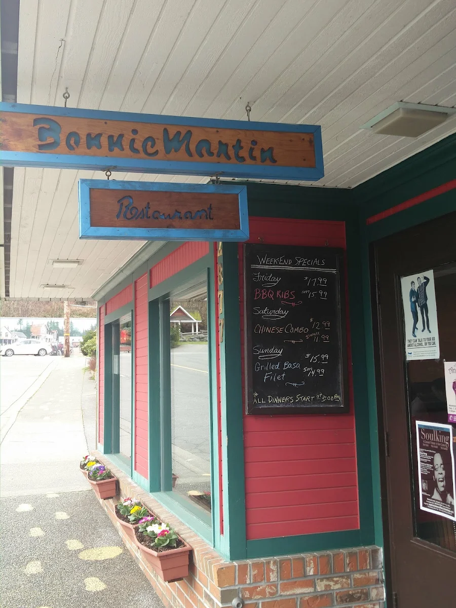 Menu, Bonnie Martin Restaurant