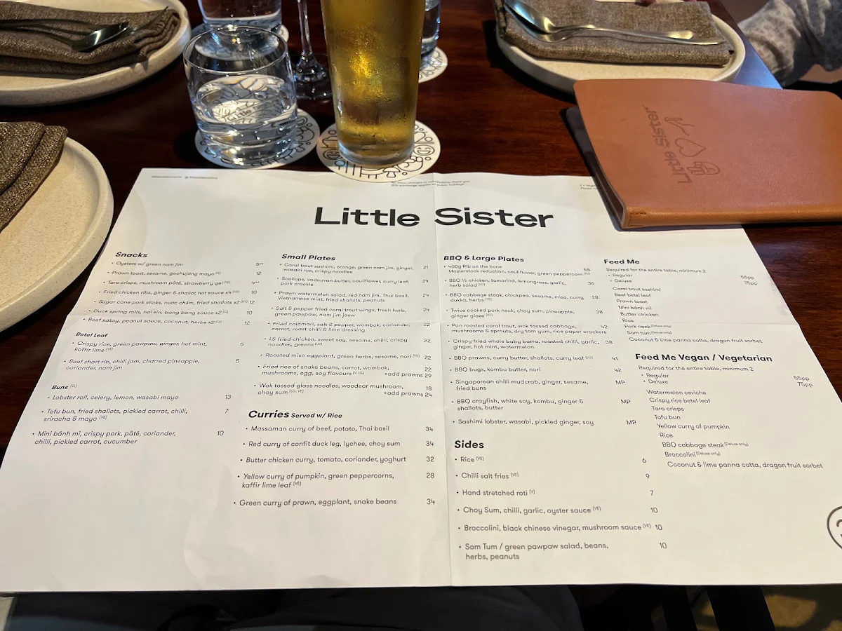 Menu, Little Sister Restaurant & Cocktail Bar