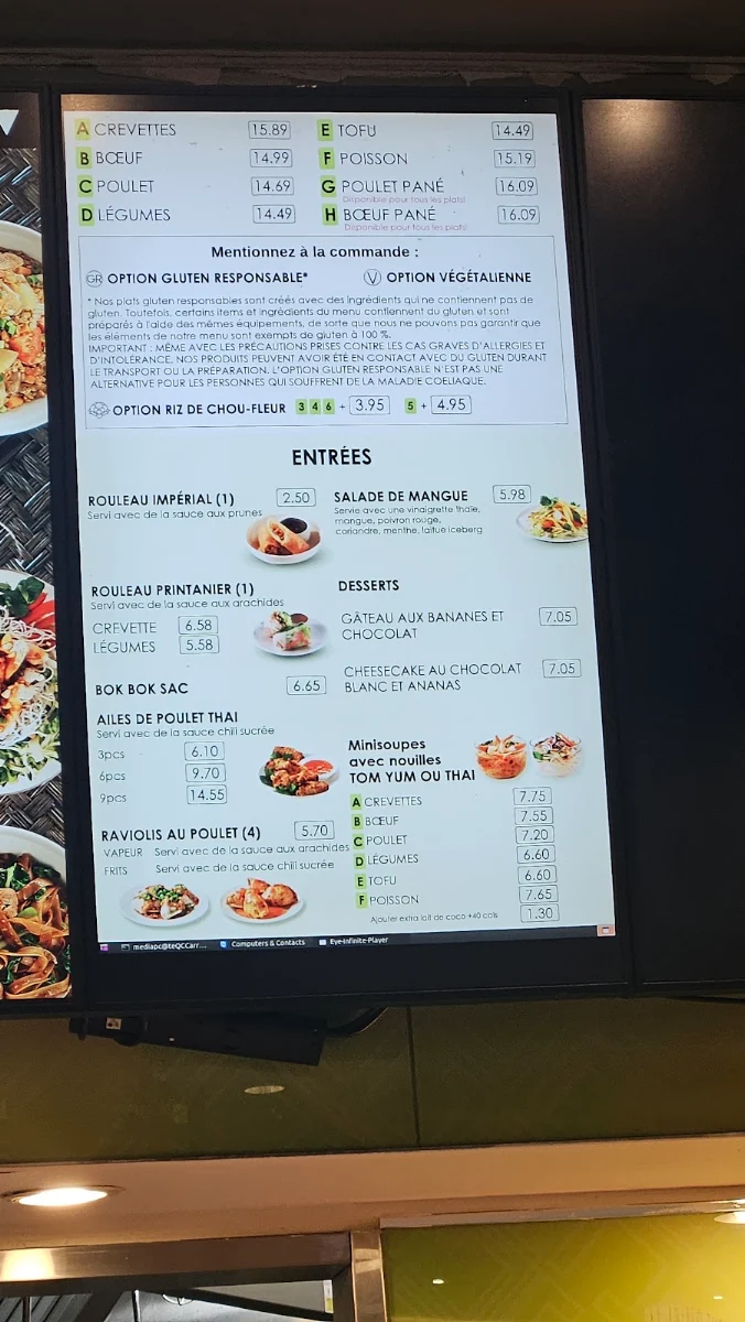 Menu, Thai Express Restaurant Sherbrooke