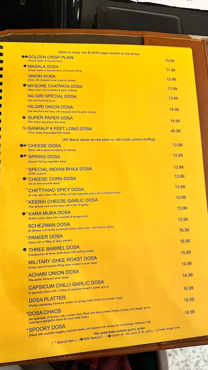 Menu, Sankalp Restaurant - The Taste Of India