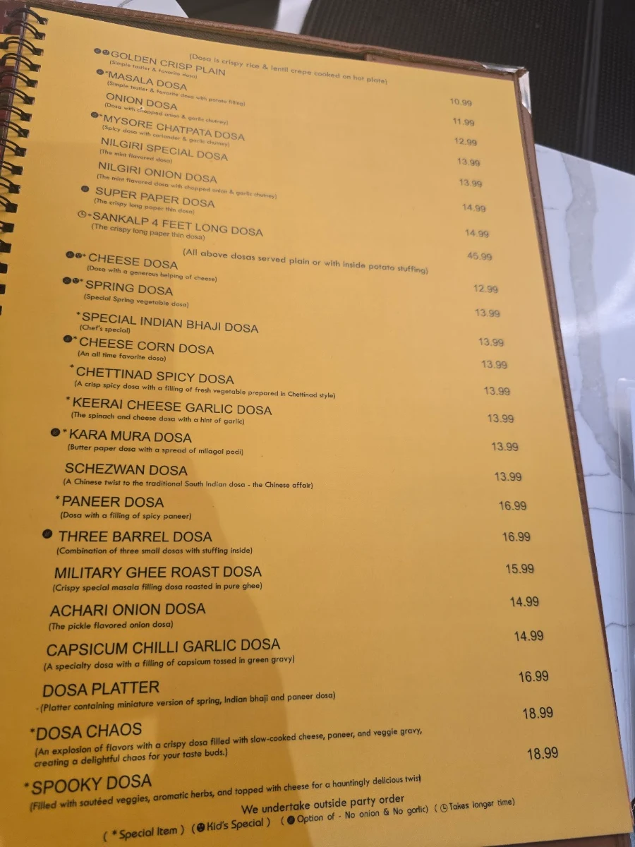Menu, Sankalp Restaurant - The Taste Of India