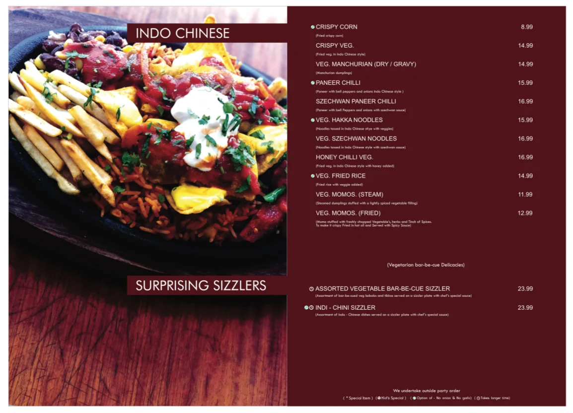 Menu, Sankalp Restaurant - The Taste Of India