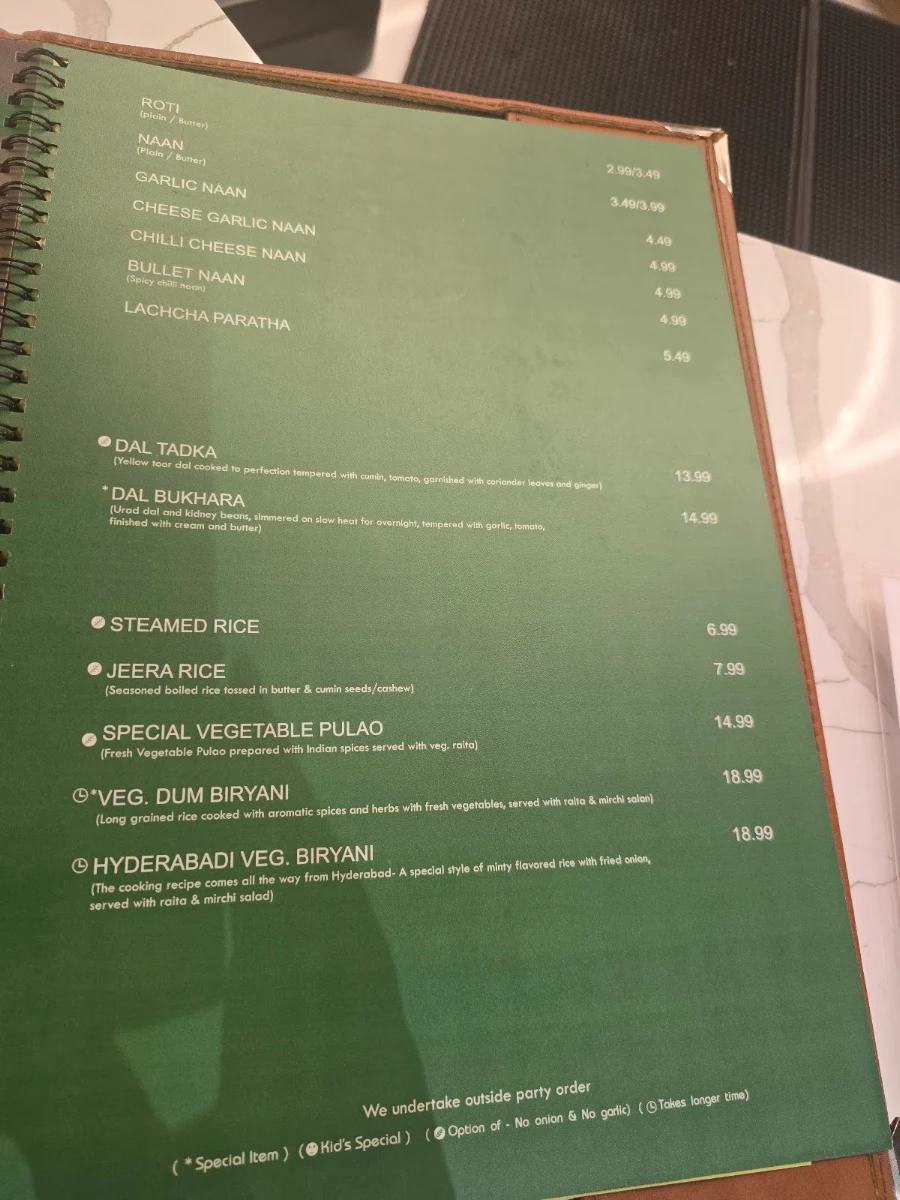 Menu, Sankalp Restaurant - The Taste Of India