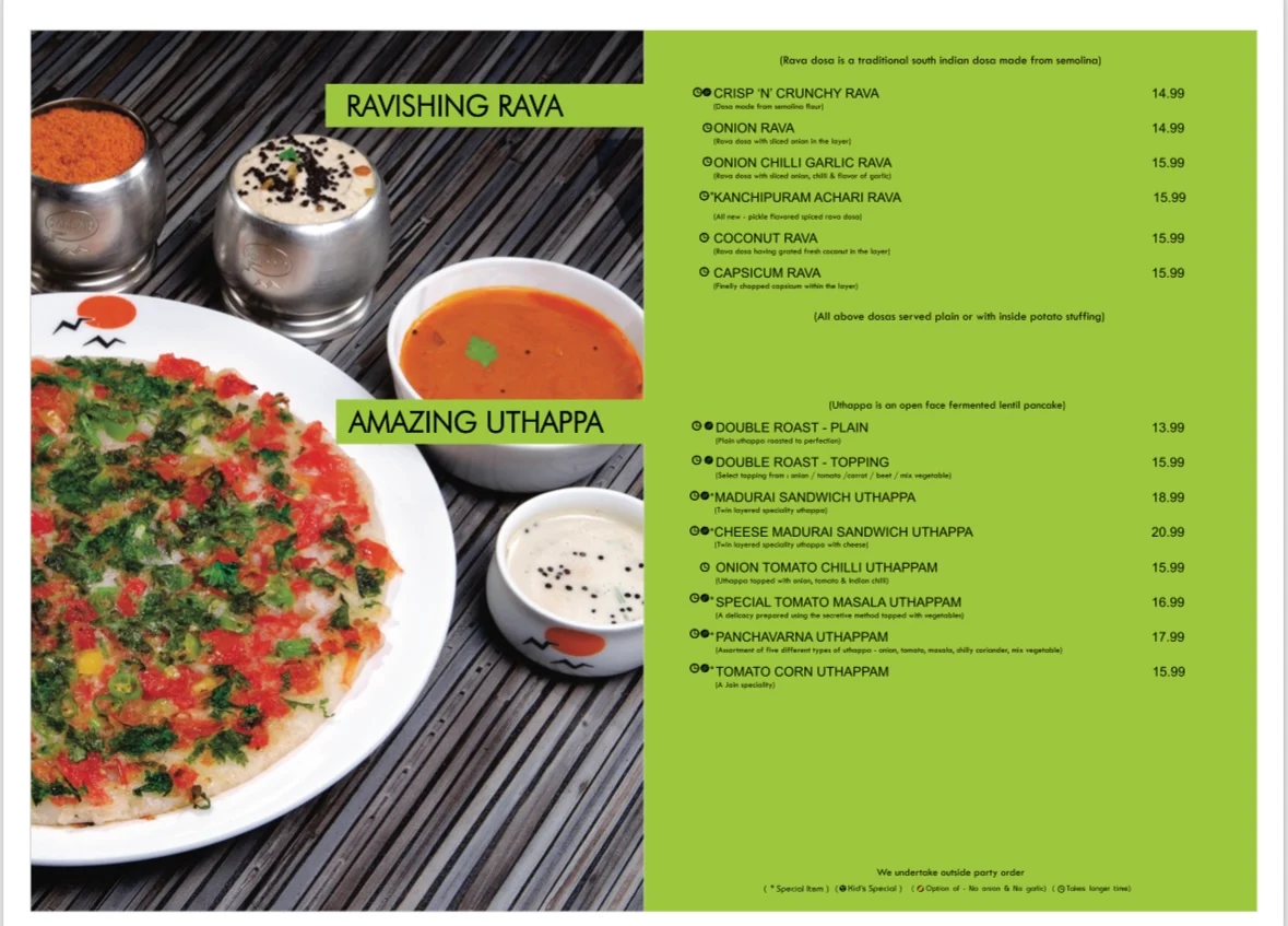 Menu, Sankalp Restaurant - The Taste Of India