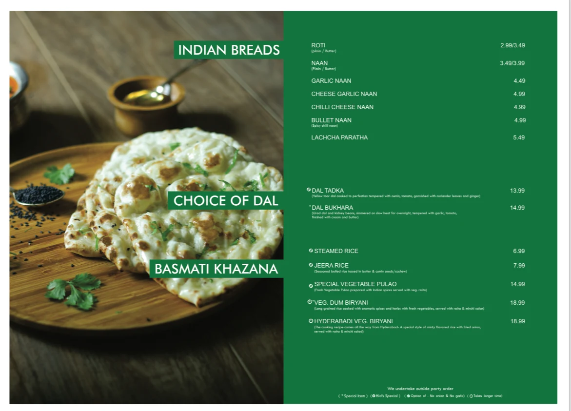 Menu, Sankalp Restaurant - The Taste Of India