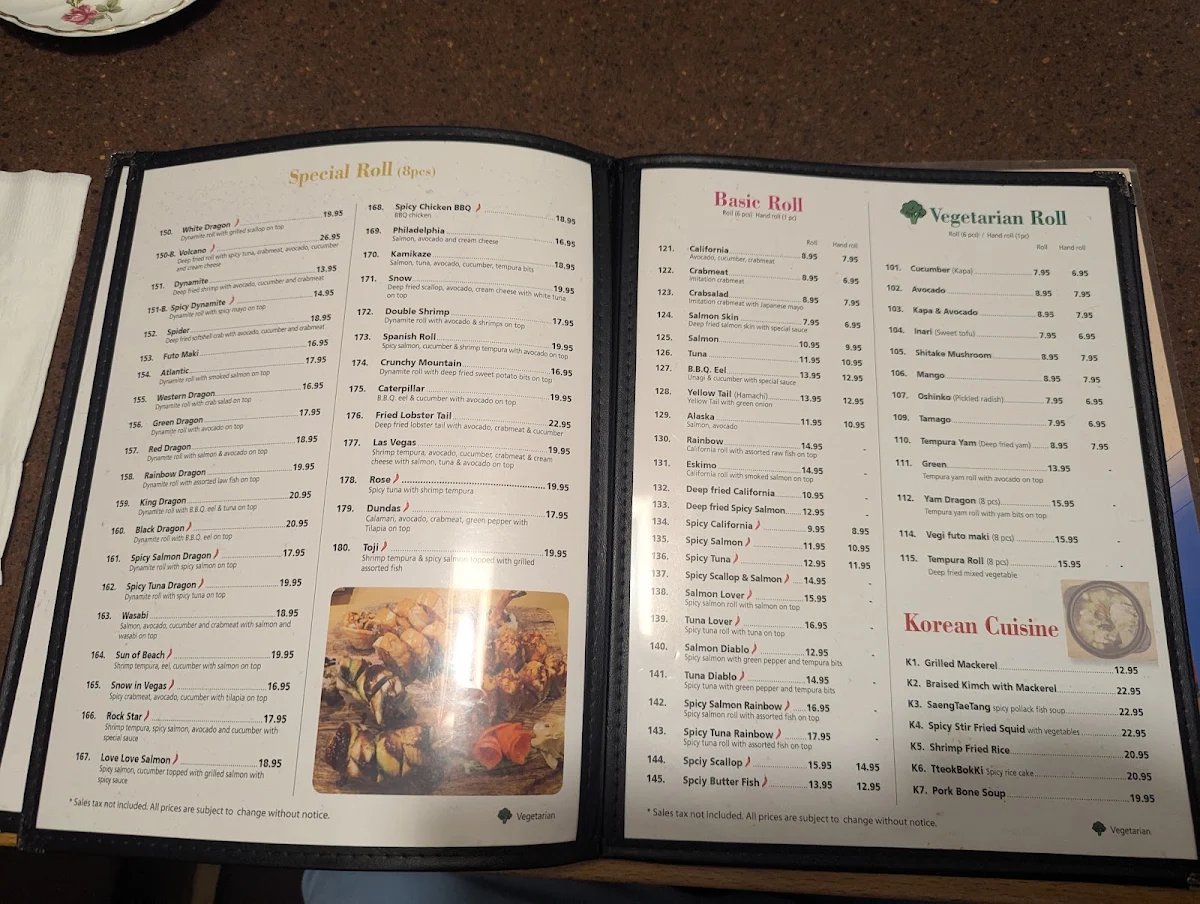 Menu, Toji Sushi