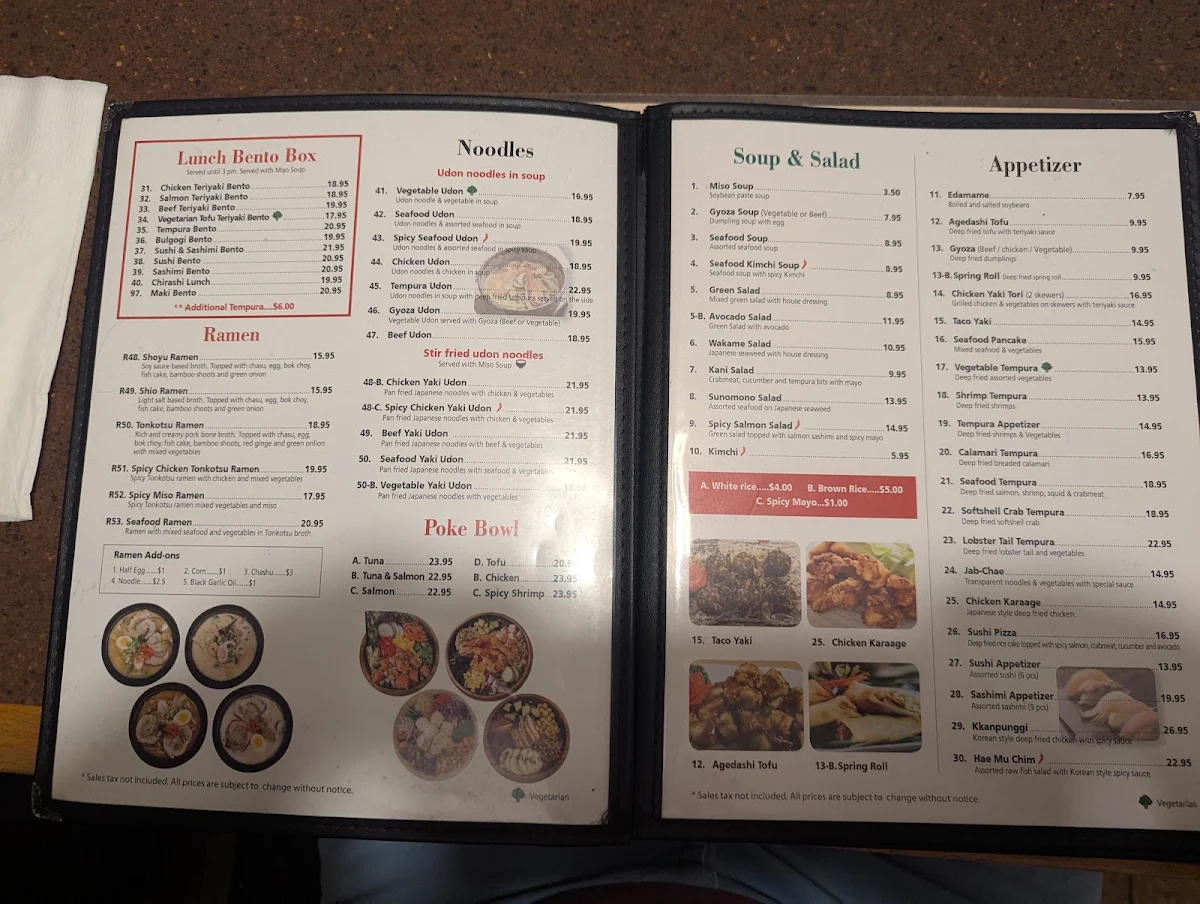 Menu, Toji Sushi