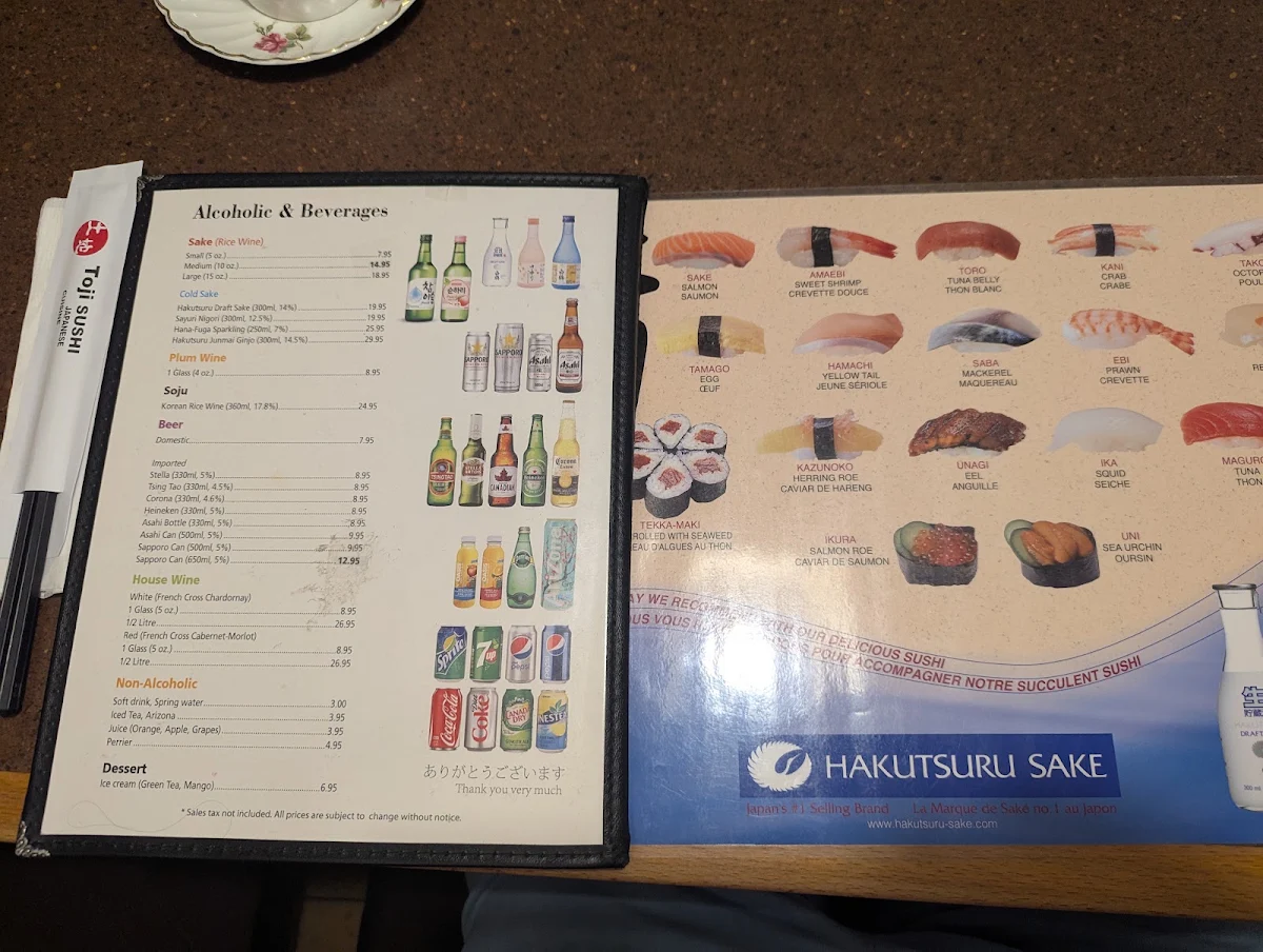 Menu, Toji Sushi