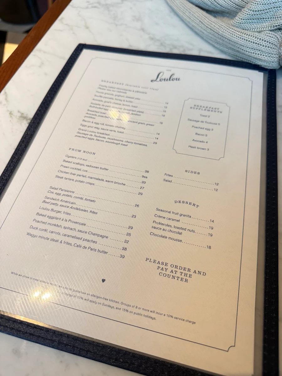 Menu, Loulou Bistro, Boulangerie & Traiteur