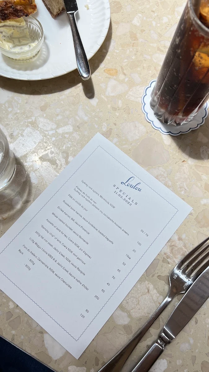 Menu, Loulou Bistro, Boulangerie & Traiteur