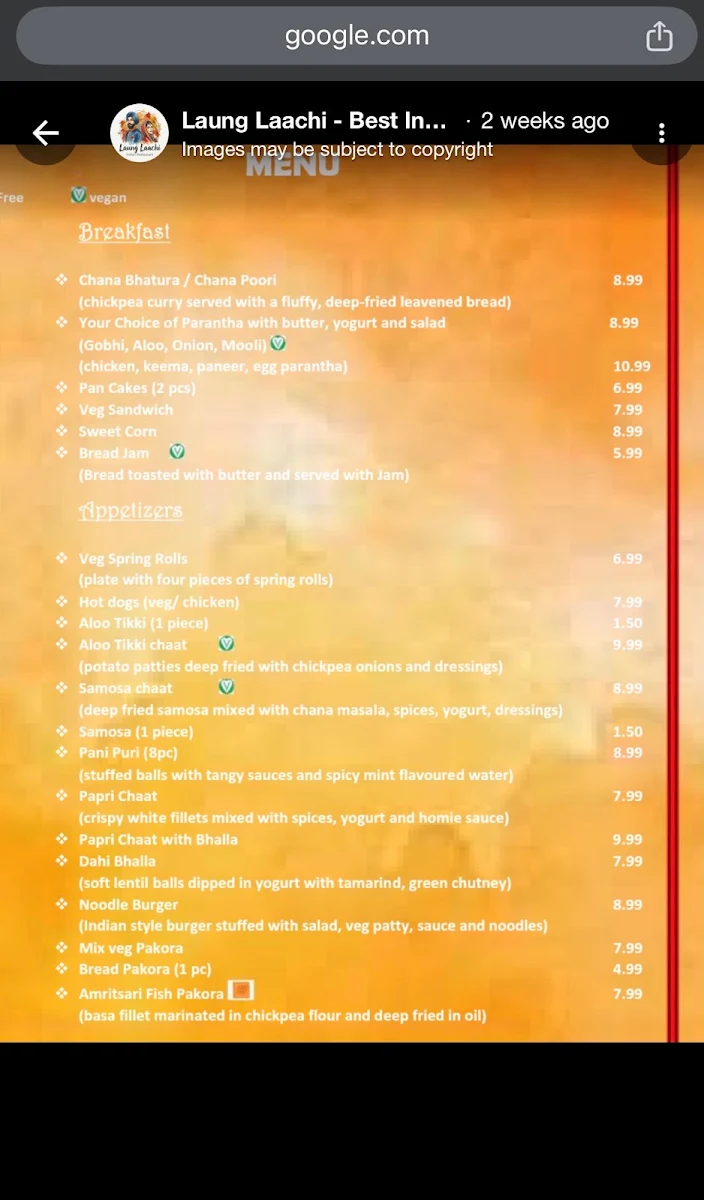 Menu, Laung Laachi - Best Indian restaurant