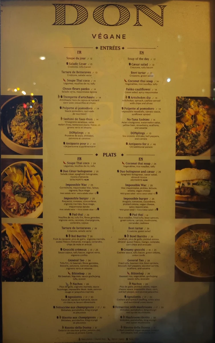 Menu, Le Don Restaurant