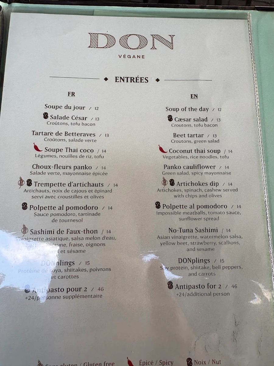 Menu, Le Don Restaurant