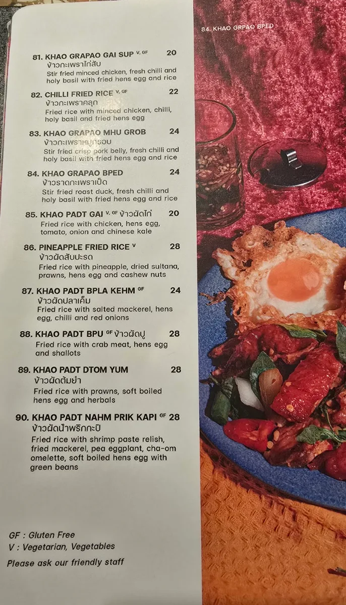 Menu, Chat Thai