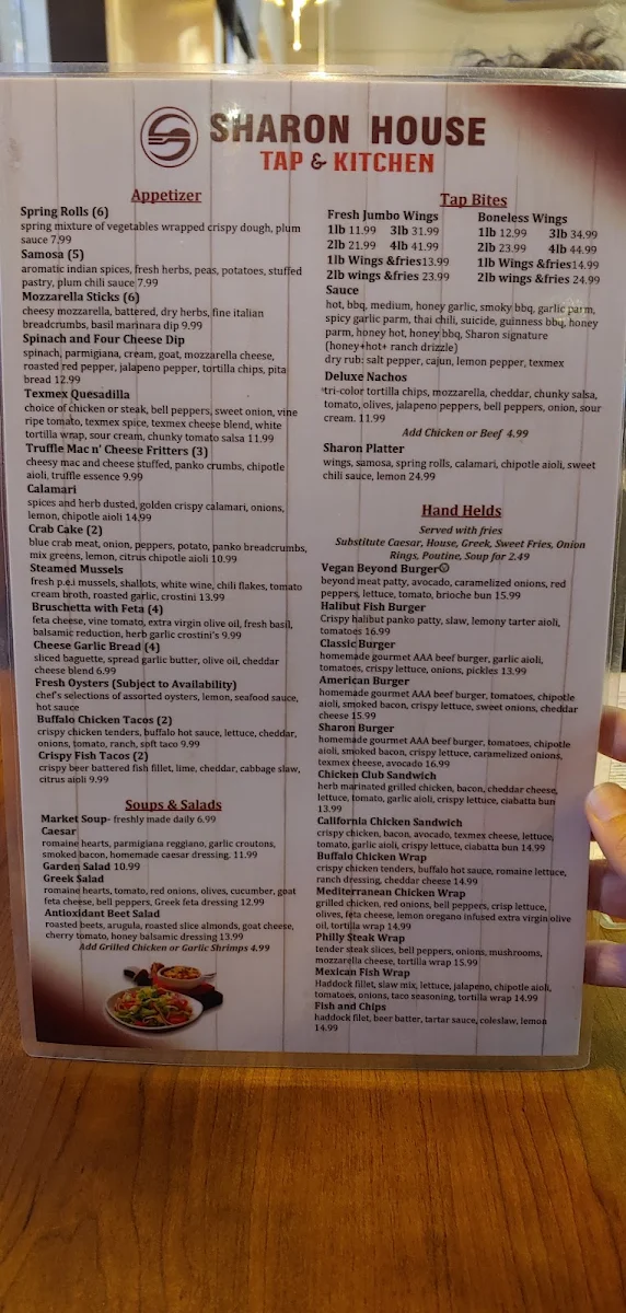 Menu, Sharon House Tap & Kitchen
