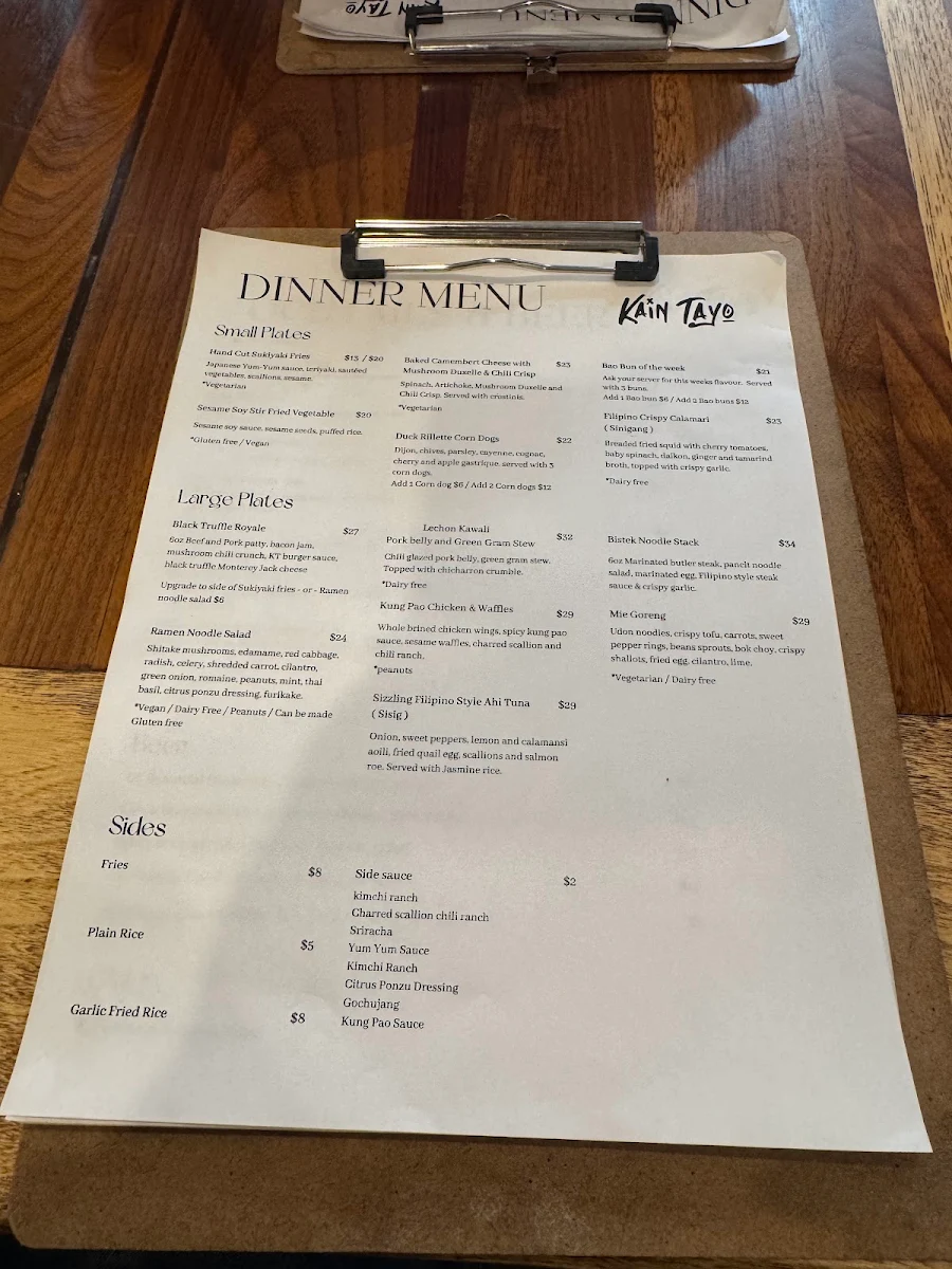 Menu, KAIN TAYO