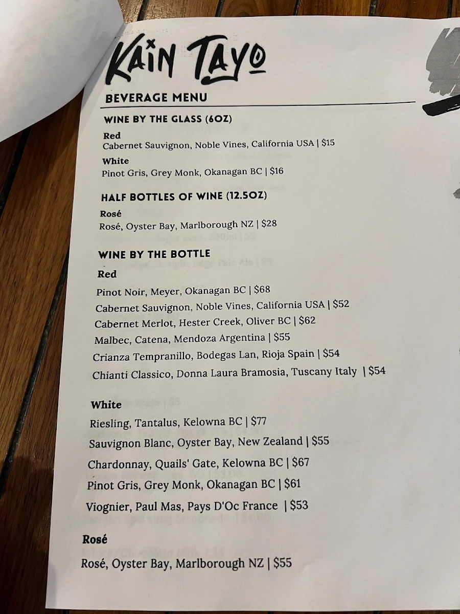 Menu, KAIN TAYO