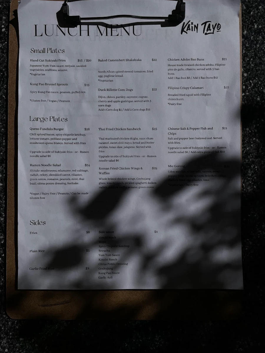 Menu, KAIN TAYO