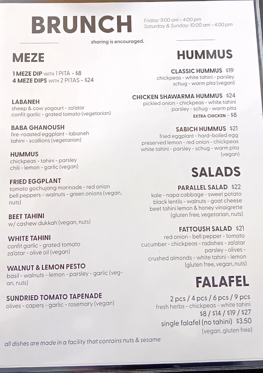 Menu, Parallel Brothers