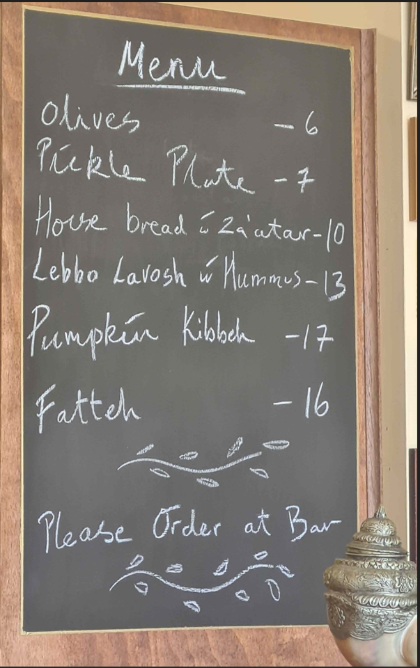 Menu, Abraham Mezze Bar