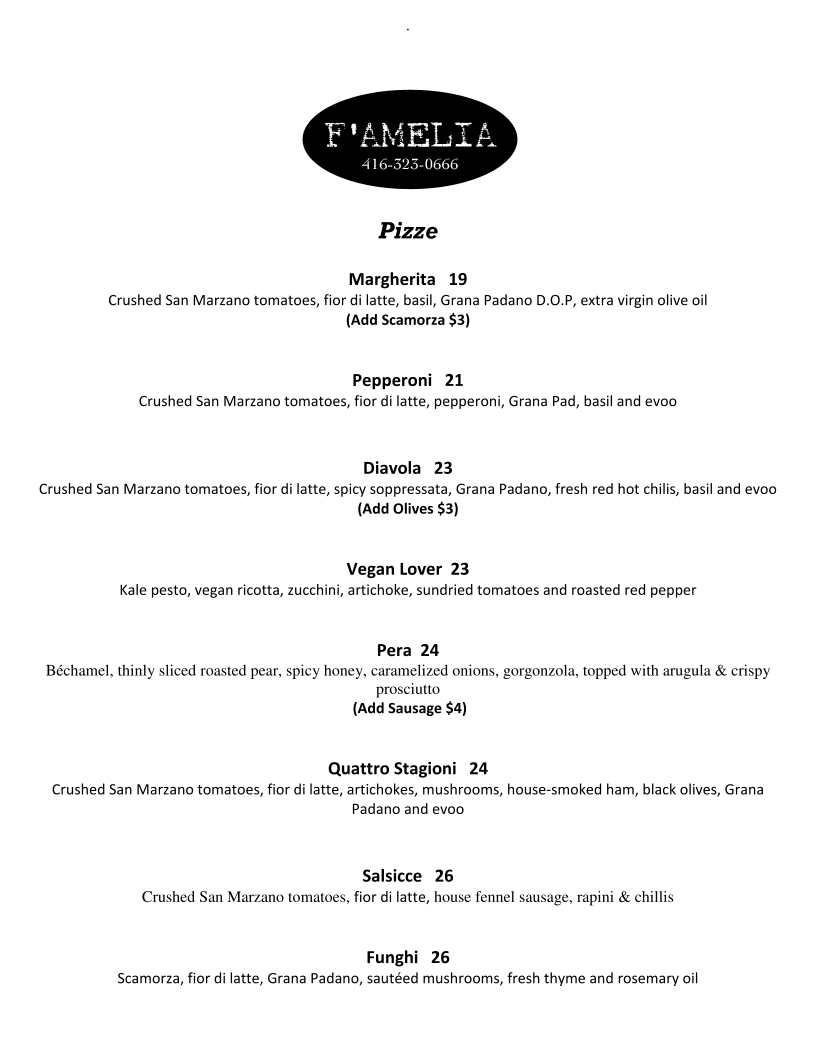 Menu, F'Amelia