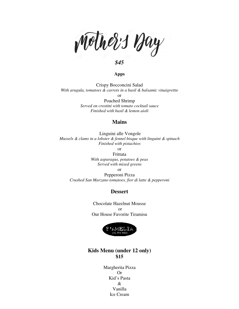 Menu, F'Amelia