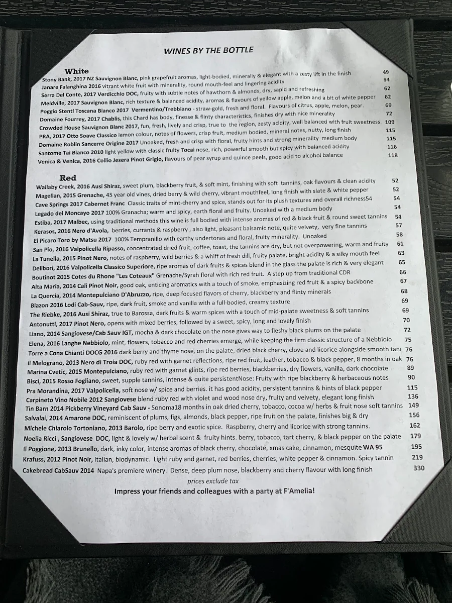 Menu, F'Amelia
