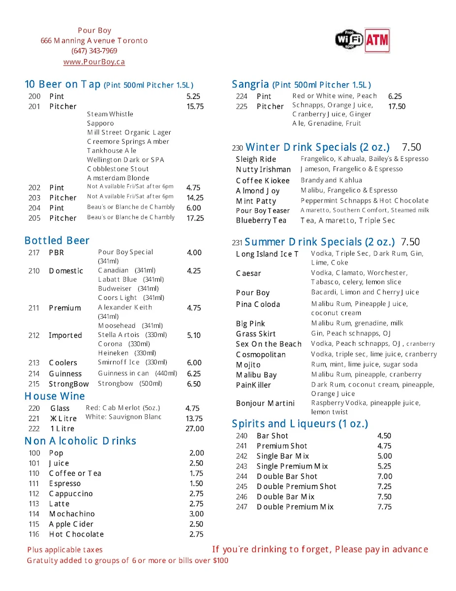 Menu, Pour Boy - Manning