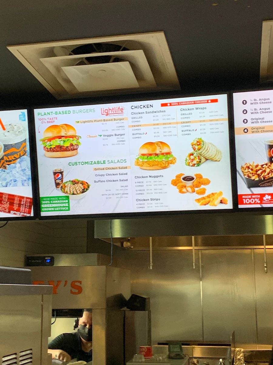 Menu, Harvey's