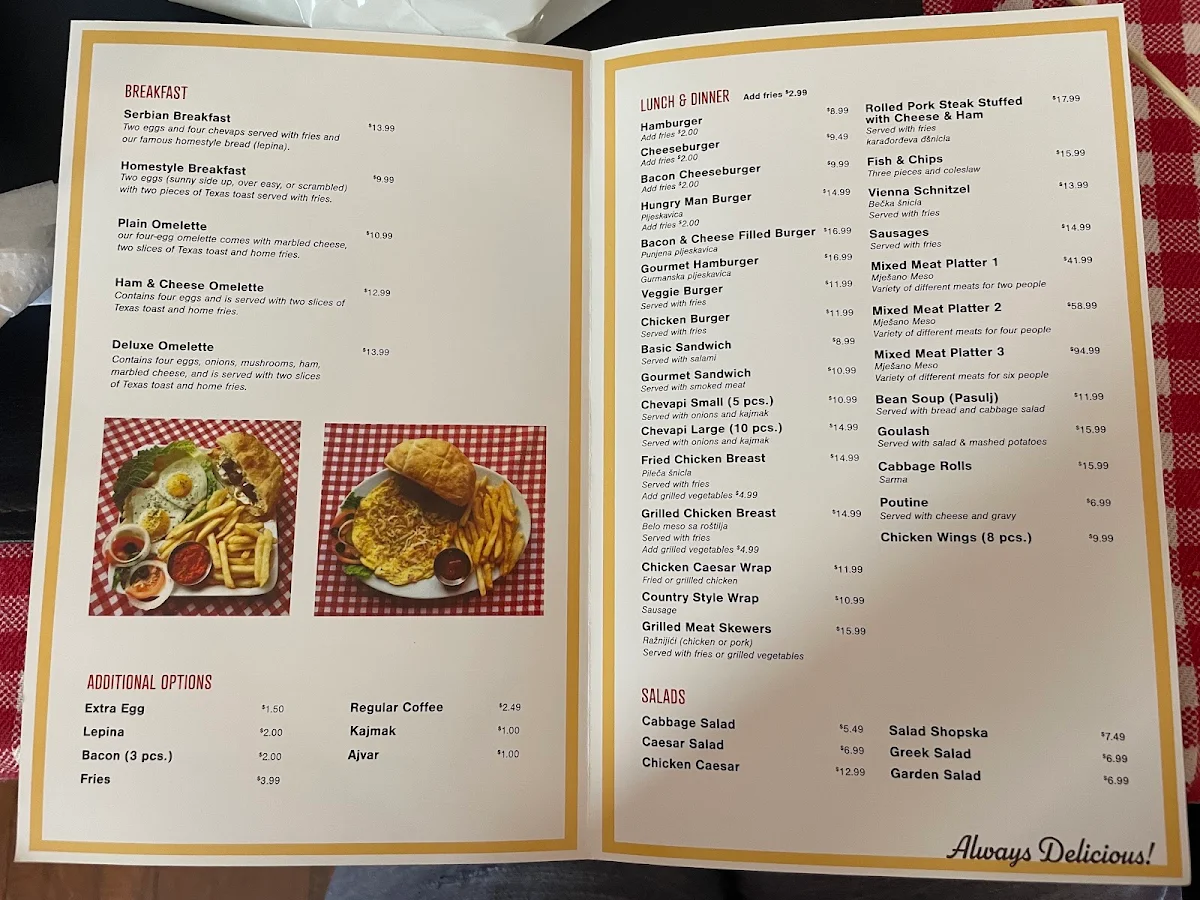 Menu, Jasna's European Meat & Deli