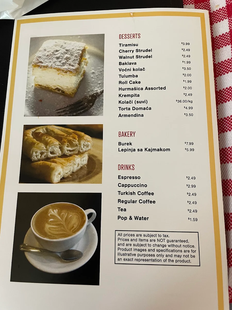 Menu, Jasna's European Meat & Deli