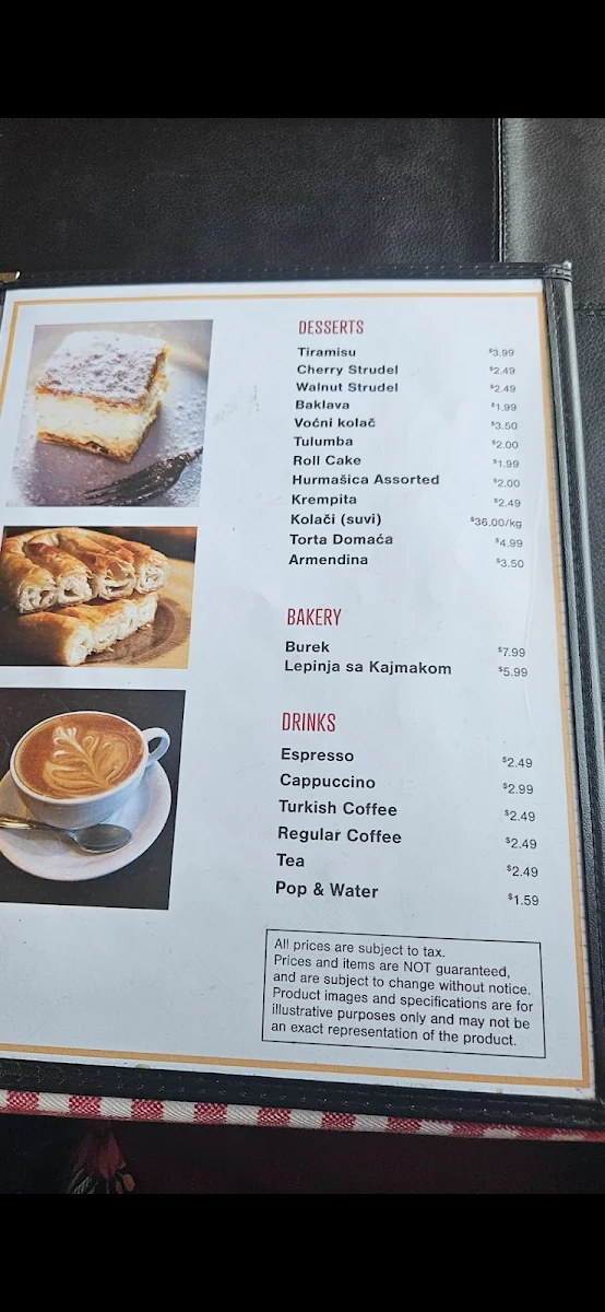Menu, Jasna's European Meat & Deli
