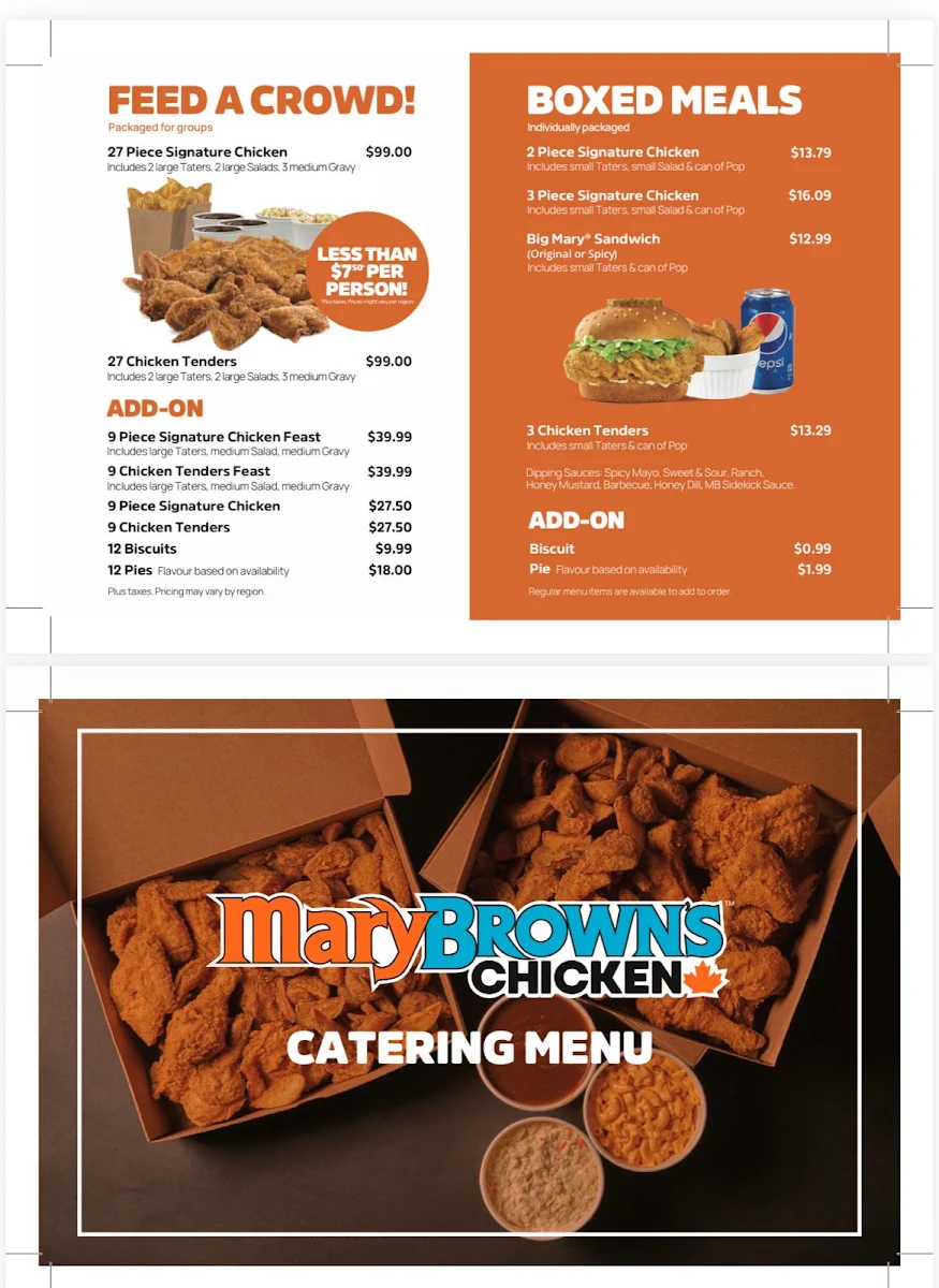 Menu, Mary Brown's Chicken