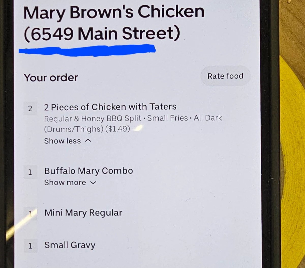 Menu, Mary Brown's Chicken