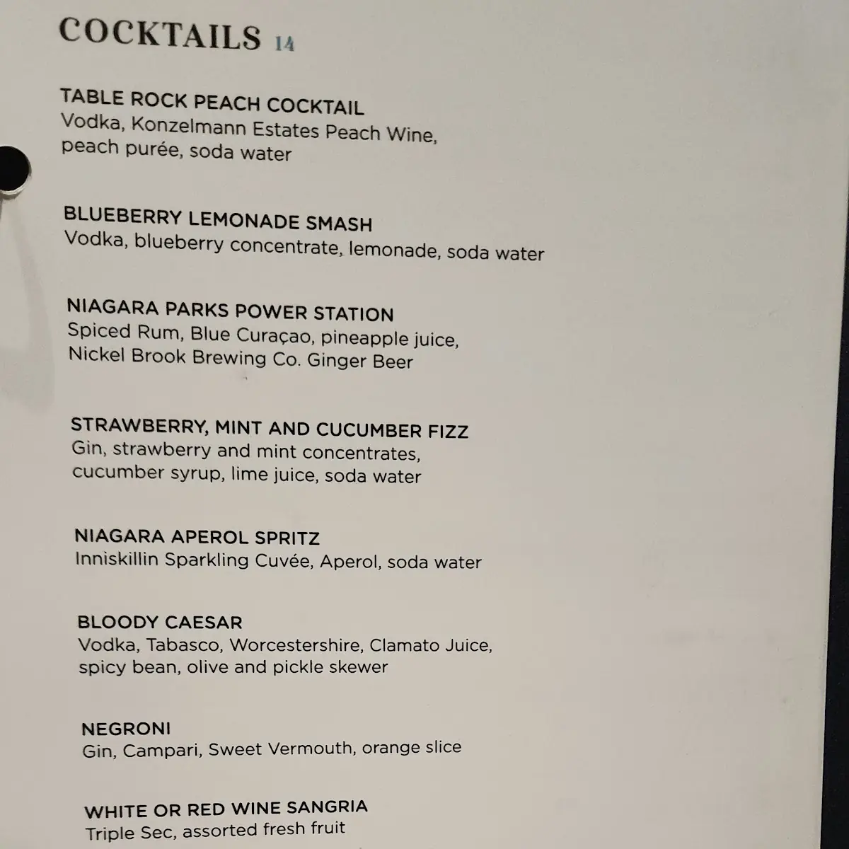 Menu, Table Rock House Restaurant