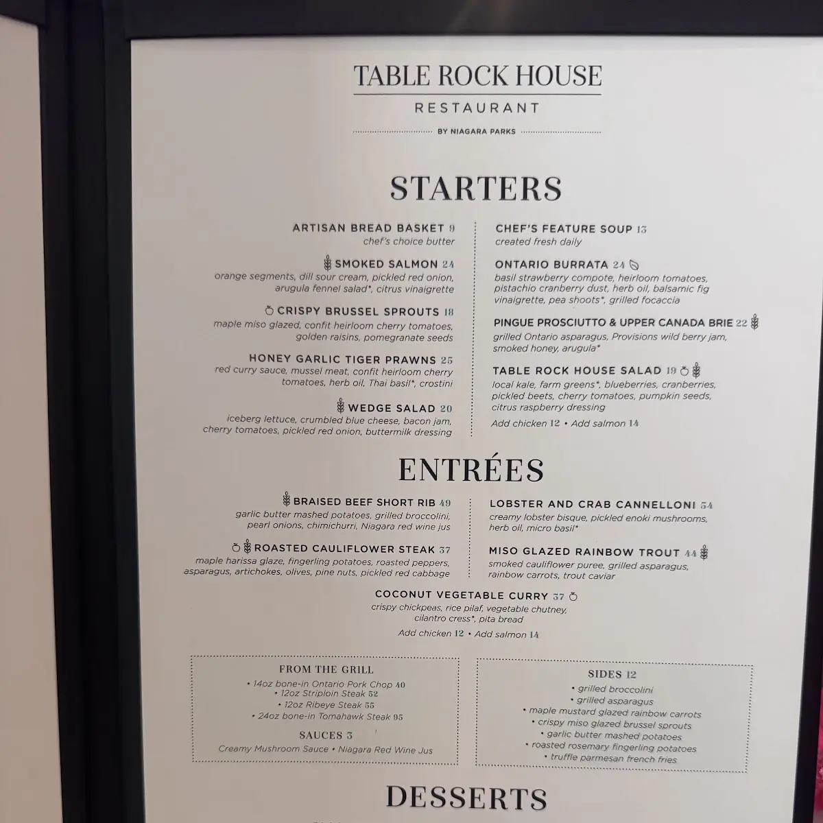 Menu, Table Rock House Restaurant