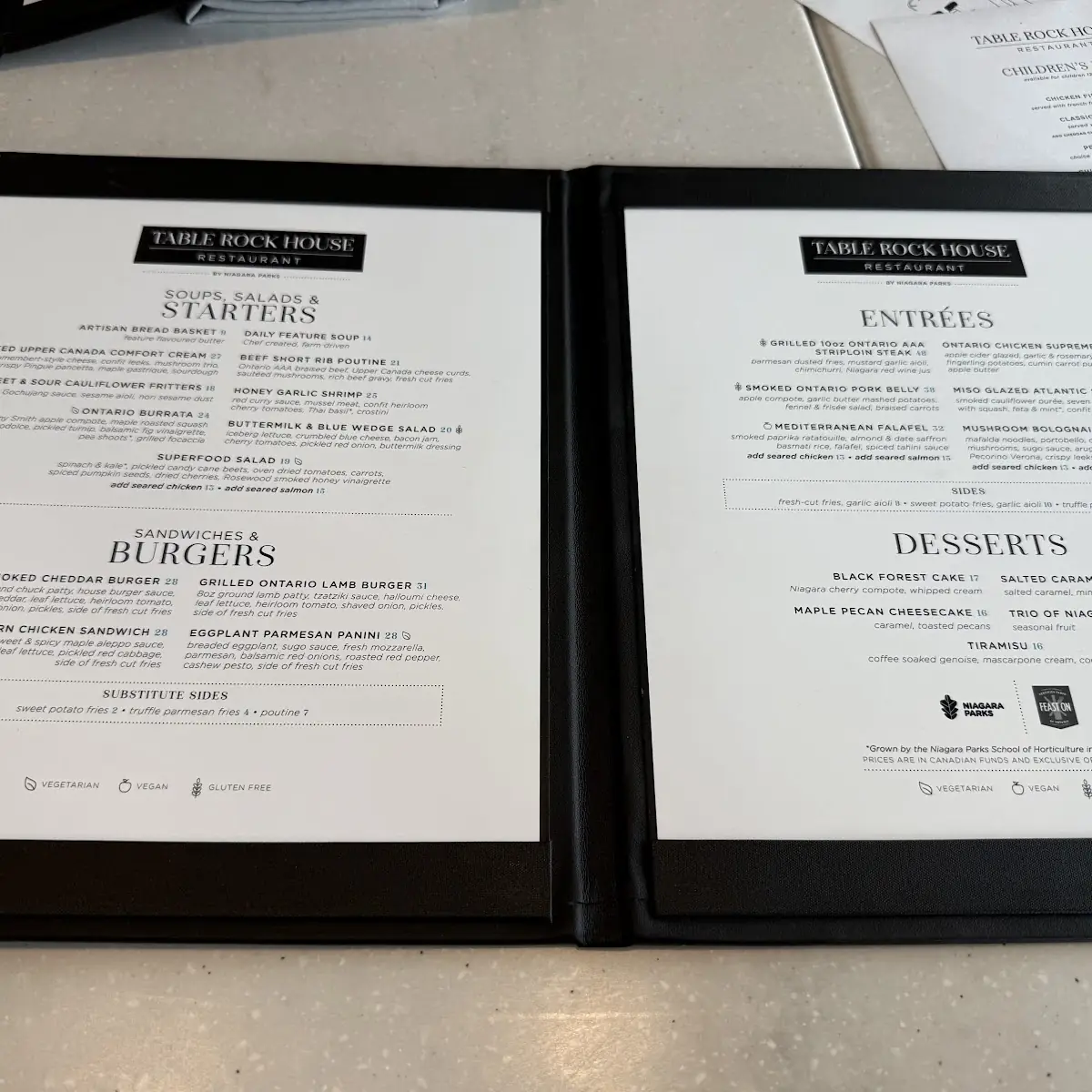 Menu, Table Rock House Restaurant