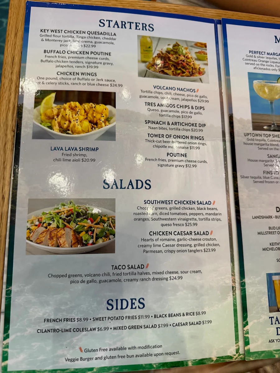Menu, Margaritaville Niagara Falls