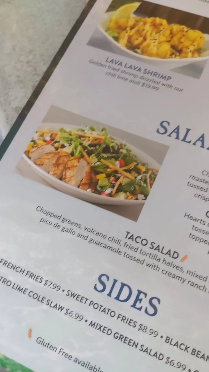 Menu, Margaritaville Niagara Falls