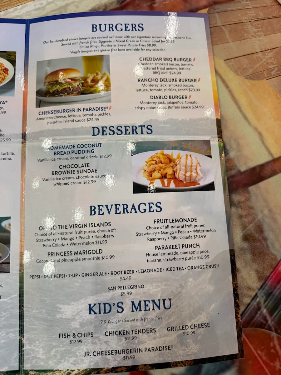 Menu, Margaritaville Niagara Falls