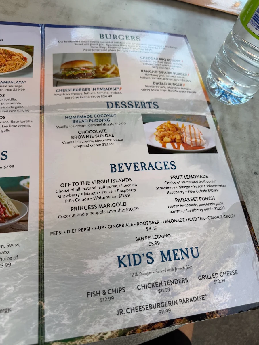 Menu, Margaritaville Niagara Falls