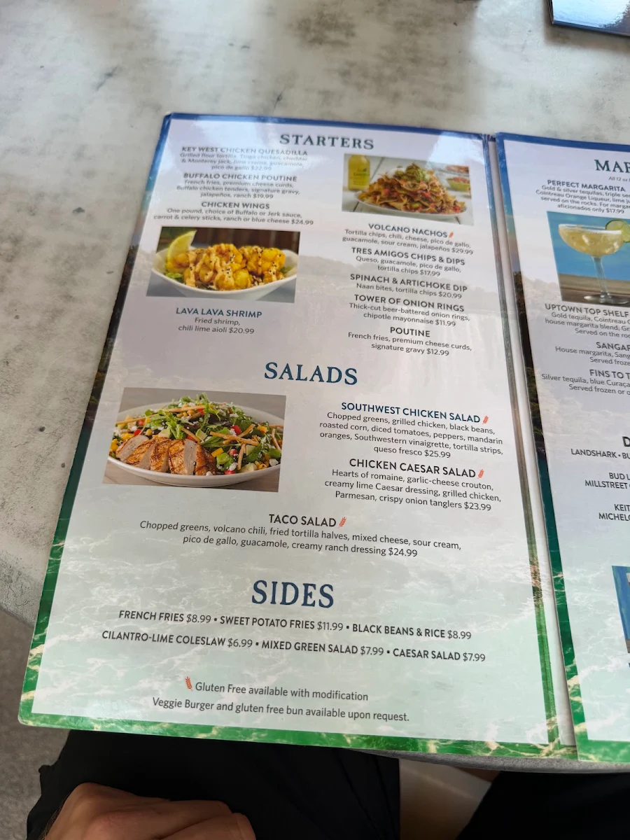 Menu, Margaritaville Niagara Falls