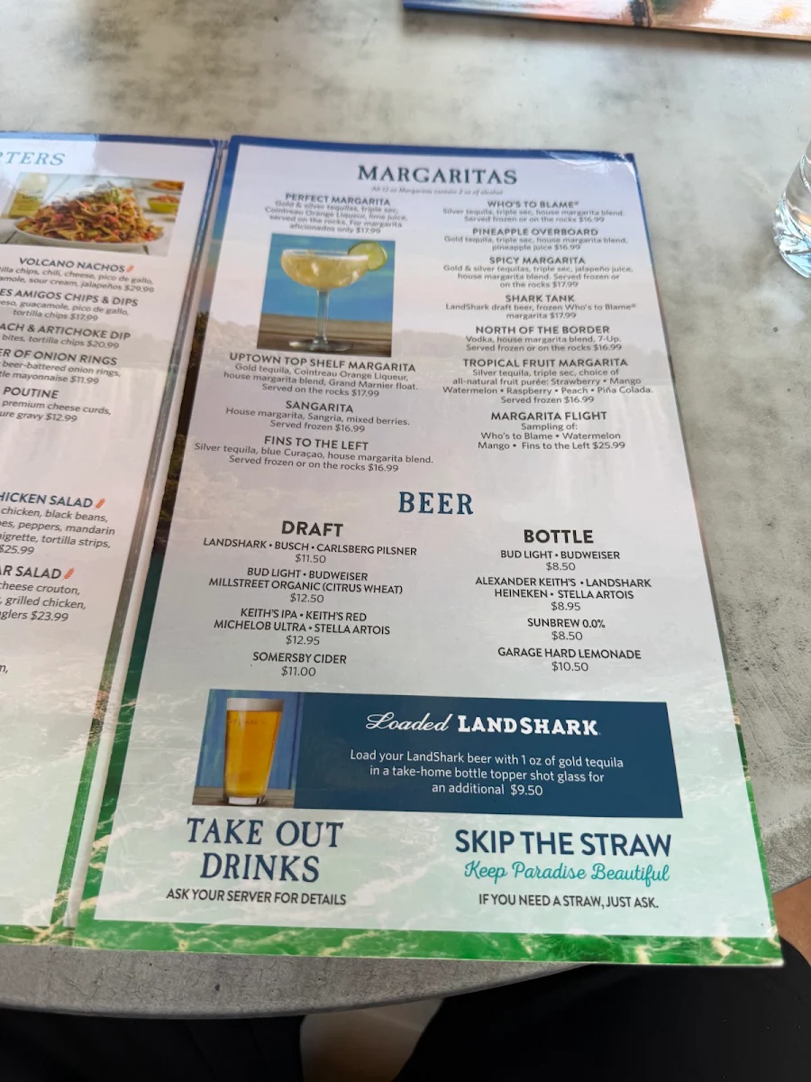Menu, Margaritaville Niagara Falls