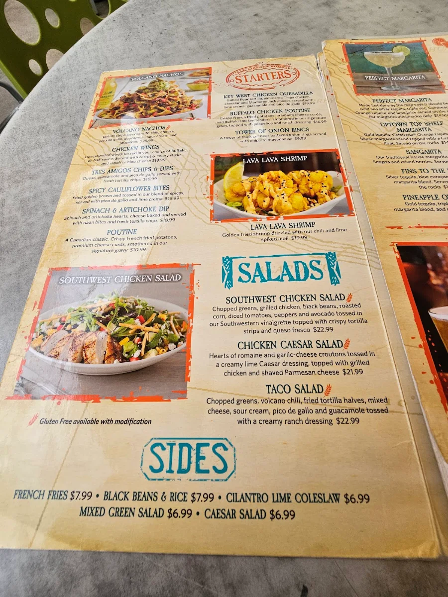 Menu, Margaritaville Niagara Falls