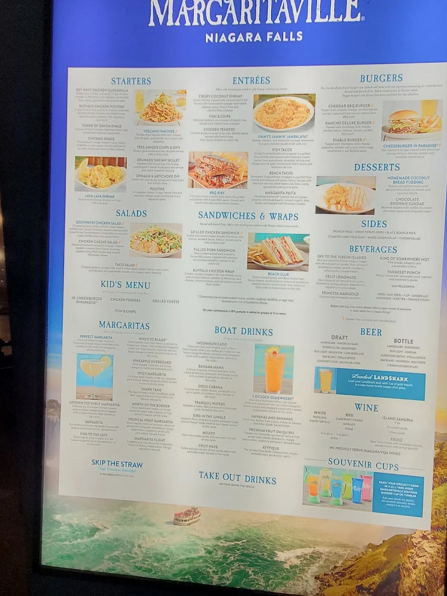 Menu, Margaritaville Niagara Falls