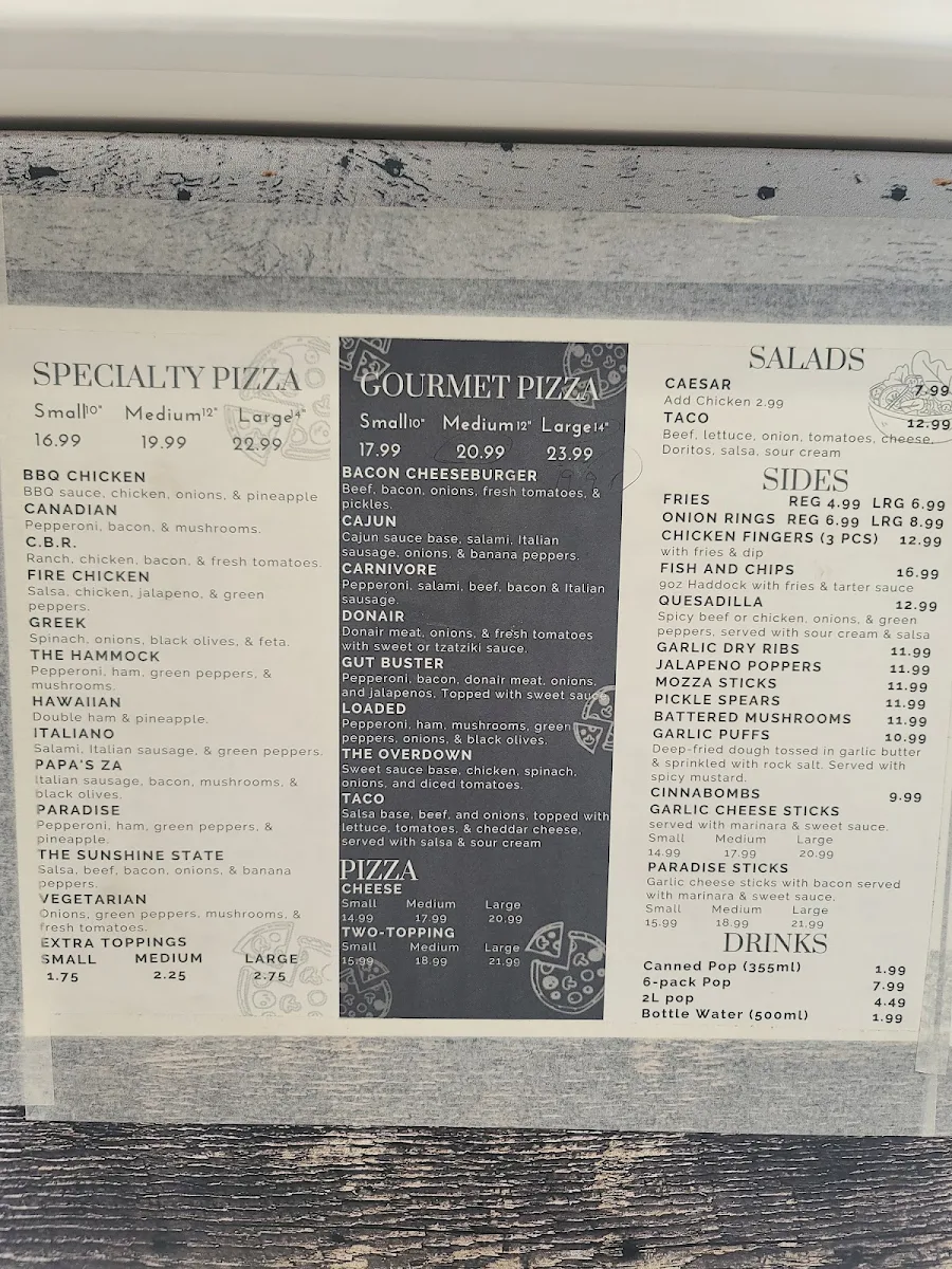Menu, Riverside Paradise Grill & Pizza Co.