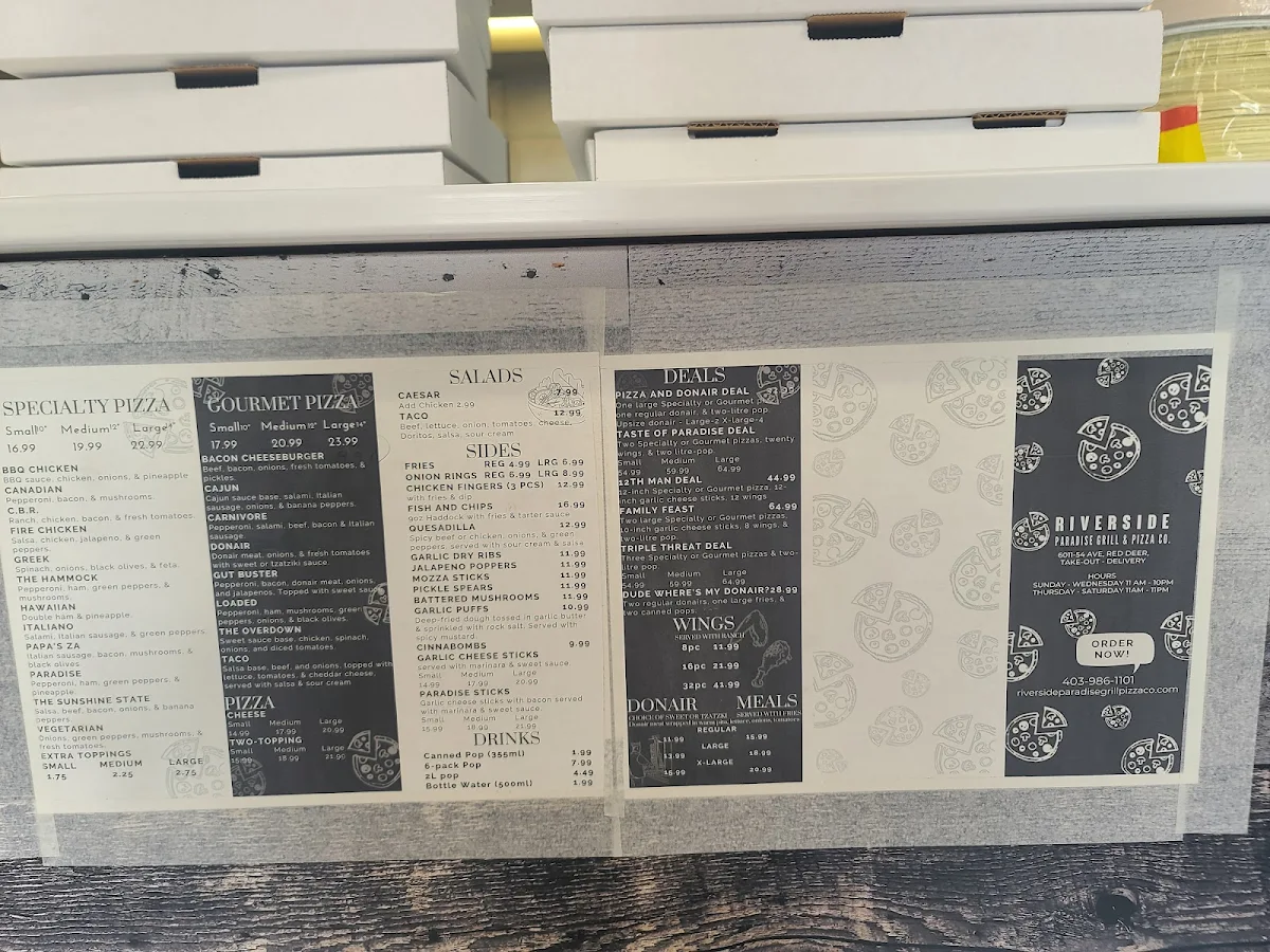 Menu, Riverside Paradise Grill & Pizza Co.