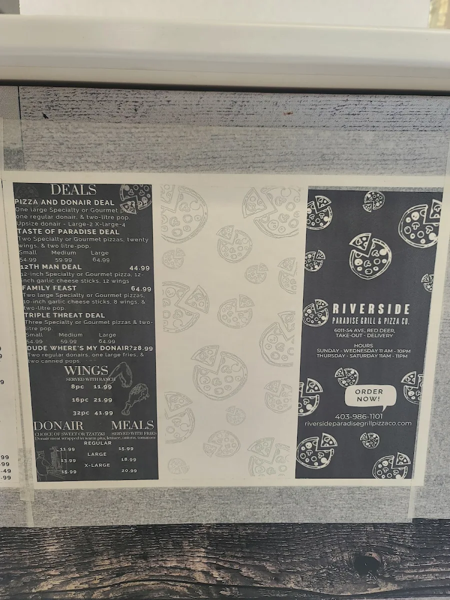 Menu, Riverside Paradise Grill & Pizza Co.