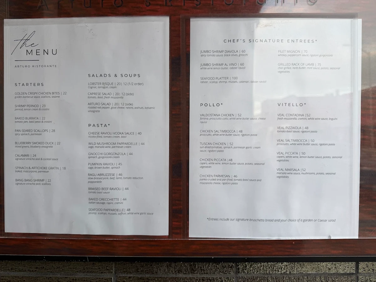 Menu, Arturo Ristorante