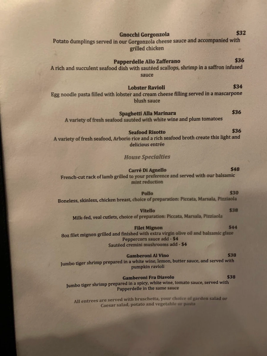 Menu, Arturo Ristorante